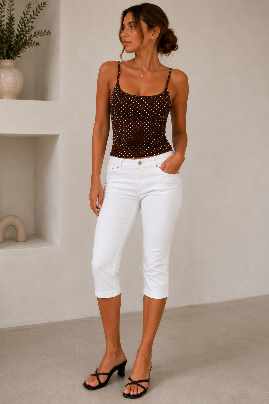 Polka Dot Cami Top Bordeaux