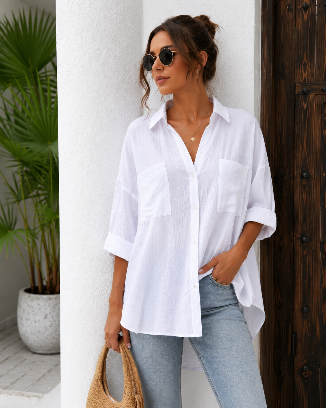 Ella Oversized Linnen Blouse – Wit